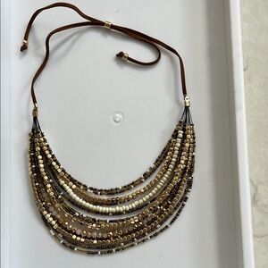 Elegant Multi-Strand Beaded Necklace - Brown and Cream